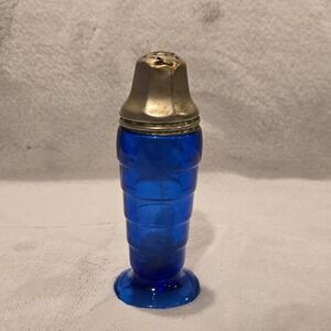 Vintage Cobalt Blue Platonite Moderntone Glass Salt Shaker ONE Metal Lid
